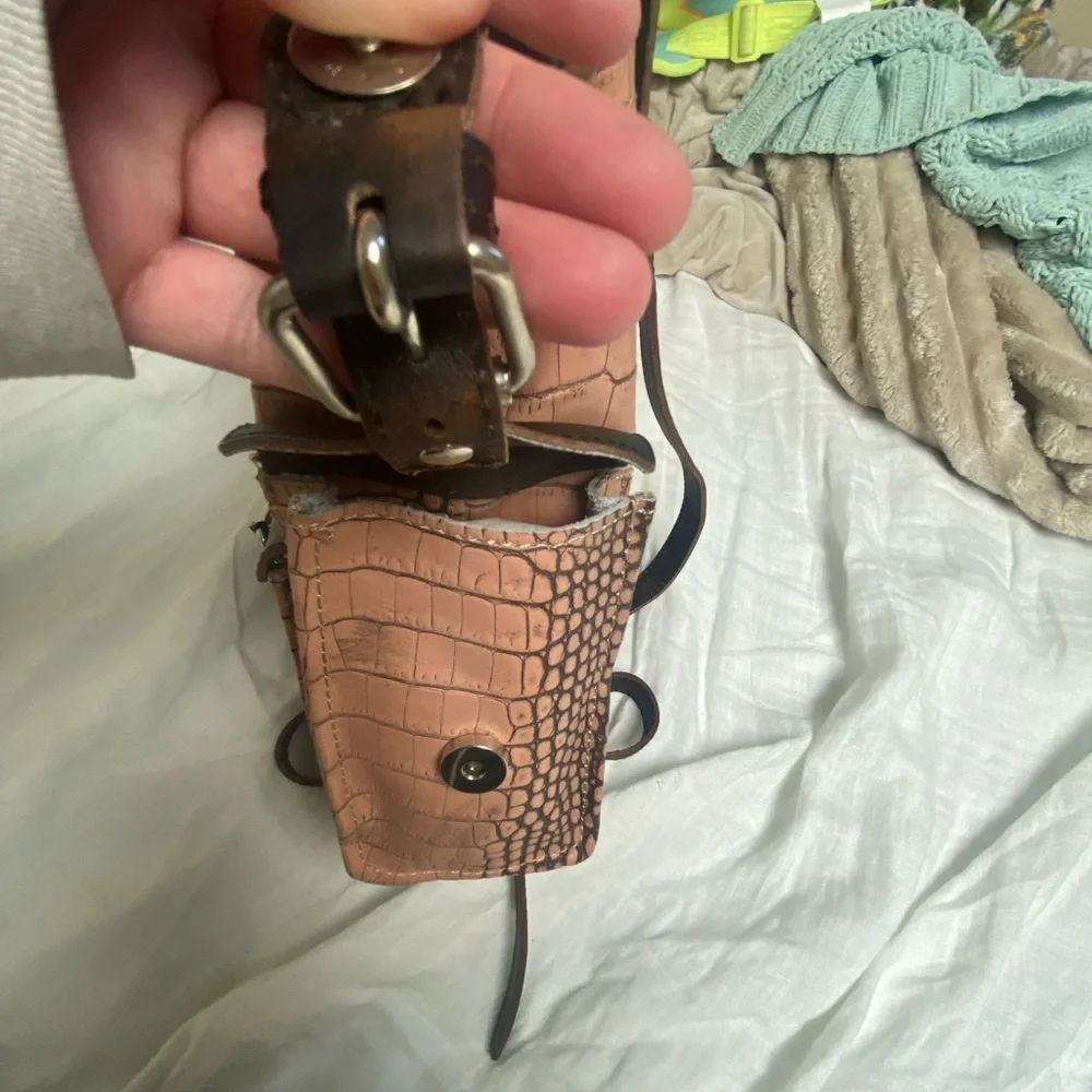 Crocodile Pattern Pink/tan and Brown Women's Bag - Picture 8 of 8